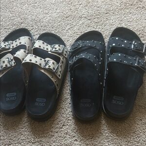 ASOS Cream and Black Studded Buckle Sandals